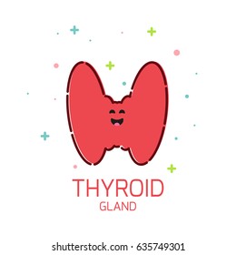 Cute healthy thyroid gland icon made in cartoon style. Body anatomy sign. Human endocrine system. Medical internal organ symbol. Vector illustration.
