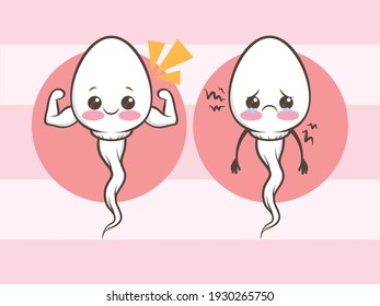 Cute Healthy And Unhealthy Sperm Cells. Cartoon