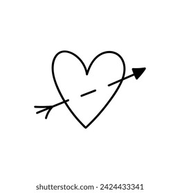 Cute heart heart with an arrow isolated on white background. Vector hand-drawn illustration in doodle style. Perfect for Valentine's Day designs, cards, decorations.