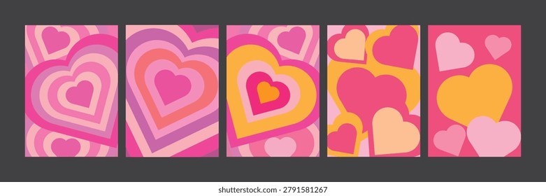 Cute Heart Background Collection Valentine Love Pink Romantic Pattern Vector Illustration Set