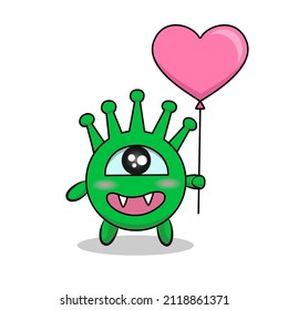 Cute heart balloon coronavirus virus. Valentine's Day and COVID 19