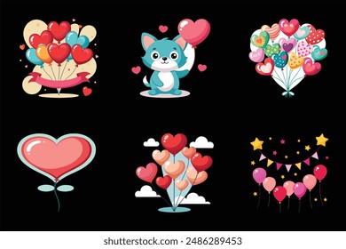 Cute Heart Balloon Illustrations for Valentine's Day, Kids' Birthday Parties, Romantic Celebrations, Festive Decor, Love-Themed Events, Greeting Cards, Party Invitations, Holiday Designs