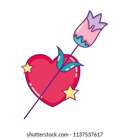 cute heart with beauty rose and stars