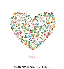 cute heart with birds and butterflies for your design. happy valentines day