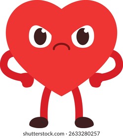 cute heart cartoon angry expression with both hands on waist pose
