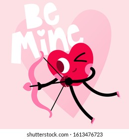 cute heart cartoon character greeting card,happy valentines day,be mine message