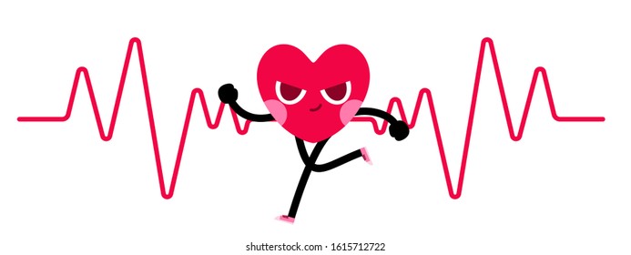 cute heart cartoon character run,cardio workout