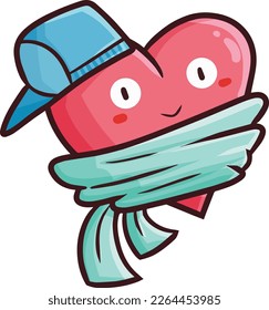 Cute heart cartoon character wearing blue hat
