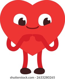 Caricatura linda del corazón expresión avergonzada con pose jugando con sus dedos