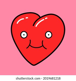 Cute heart with cartoon face. Vector illustration.