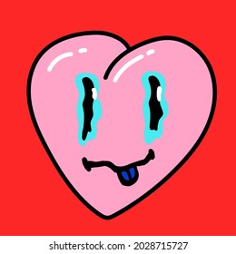 Cute heart with cartoon face. Vector illustration.