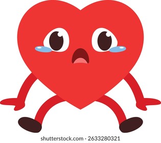 coração bonito desenho animado triste expressão chorando com pose sentado