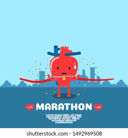 cute heart cartoon vector. marathon concept. healthy heart.