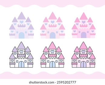 Cute heart castle vector illustration set