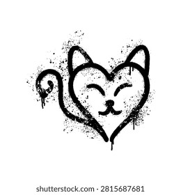 Cute Heart Cat Face Graffiti Stencil Art With Paint Splatters