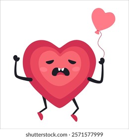 Cute Heart Character Emotion Cartoon Adorable Mascot. Vector illustration for Valentines Day designs, love-themed projects, and emotional content.  