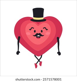 Cute Heart Character Emotion Cartoon Adorable Mascot. Vector illustration for Valentines Day designs, love-themed projects, and emotional content.  