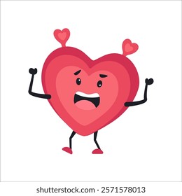 Cute Heart Character Emotion Cartoon Adorable Mascot. Vector illustration for Valentines Day designs, love-themed projects, and emotional content.  