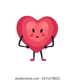 Cute Heart Character Emotion Cartoon Adorable Mascot. Vector illustration for Valentines Day designs, love-themed projects, and emotional content.  