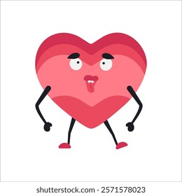 Cute Heart Character Emotion Cartoon Adorable Mascot. Vector illustration for Valentines Day designs, love-themed projects, and emotional content.  