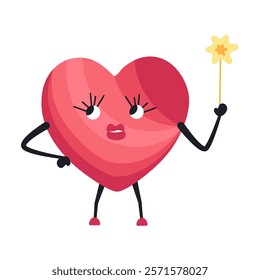 Cute Heart Character Emotion Cartoon Adorable Mascot. Vector illustration for Valentines Day designs, love-themed projects, and emotional content.  