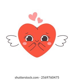 Cute heart character with emotions. Perfect for Valentines Day designs, cards, logo, decorations. Concept of love, romantic, self love. Hand drawn vector illustration in flat style