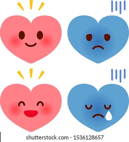 Cute heart character with happy and sad face