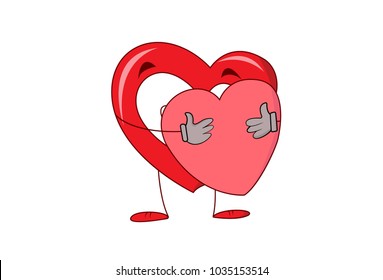 Cute Heart Character holding heart. Vector Illustration. Isolated on white background.