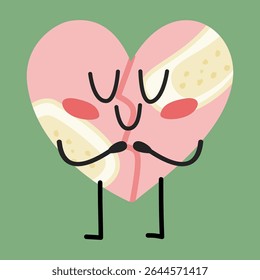 Personagem de coração bonito se abraçando com uma bandagem de cura. Representa autoaceitação e recuperação emocional. Ideal para conscientização em saúde mental, visuais de terapia e conteúdo inspirador.