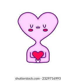 Cute heart character, illustration for t-shirt, sticker, or apparel merchandise. Retro cartoon.