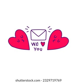 Cute heart character with love letter, illustration for t-shirt, sticker, or apparel merchandise. Doodle cartoon.