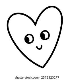 Cute heart character in outline isolated in white background. Great for Valentine's Day and Love coloring pages or prints. Vector illustration