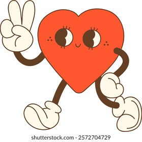 Cute heart character with peace fingers and cheerful expression
