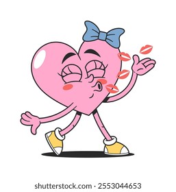 Cute heart character sending kisses