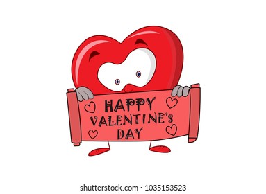 Cute Heart Character . Vector Illustration. Isolated on white background.