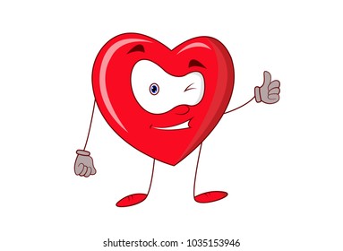 Cute Heart Character . Vector Illustration. Isolated on white background.