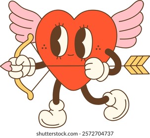 Cute heart character with wings and bow