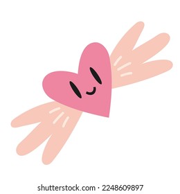 Cute heart character with wings, cartoon style. Valentine's Day concept. Trendy modern vector illustration isolated on white background, hand drawn, flat