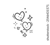 Cute heart characters full of joy and sparkling elements expressing love