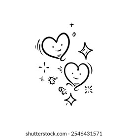 Cute heart characters full of joy and sparkling elements expressing love