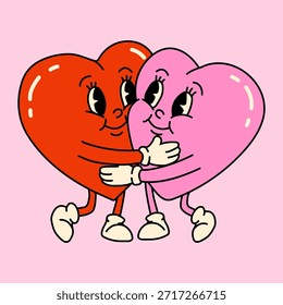 Personajes lindos del corazón abrazándose en amor