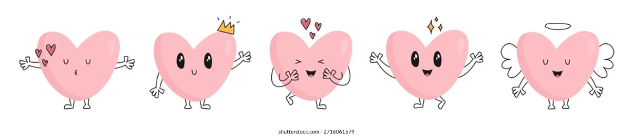 Conjunto de personajes de corazón lindo. Colección de Emociones Cardíacas. Vector