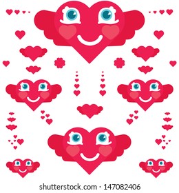 Cute heart characters with wings. Valentine Day. Vector illustration. 