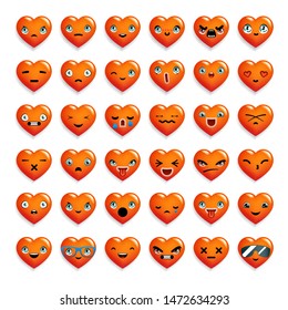 Cute heart chat emoticon smiley emoji icons set isolated 3d realistic cartoon decoration vector design illustration