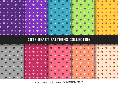 Cute Heart Colorful Seamless Pattern Collection Vector Illustration