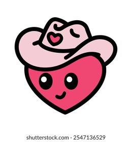 Corazón lindo con ilustración de dibujos animados de sombrero de vaquero