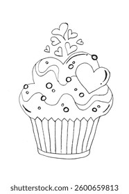 Cute Heart Cupcake Coloring Page Printable for Kids and Adults Fun and Relaxing Activity