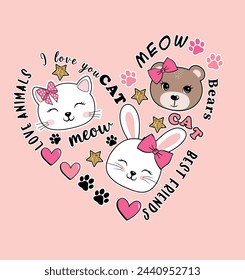 Lindo diseño de corazón de amor animales para niña