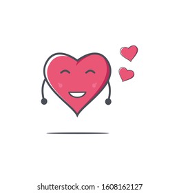 Cute heart design vector mascot. Happy smiling heart logotype. Cheerful cartoon character logo in flat line style. 