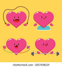 cute heart doing sport vector illustration 